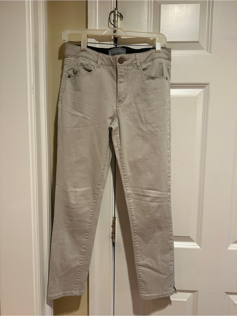 Wit & Wisdom Women’s Size 6 Taupe Ankle Pants Slim Straight Leg Slit Hem